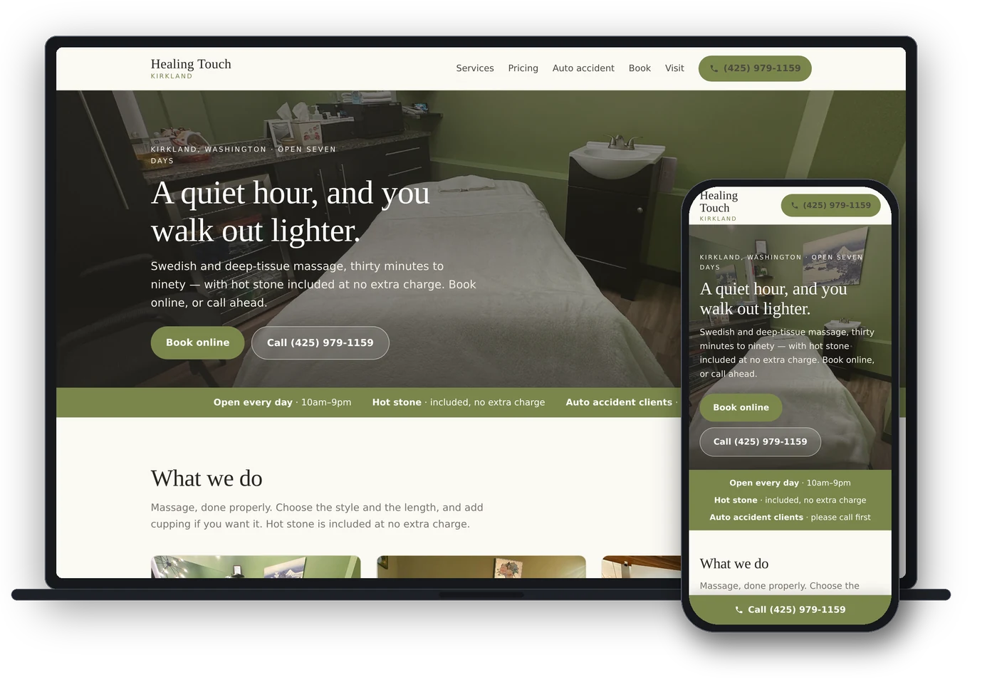 Healing Touch shown on a laptop and a phone