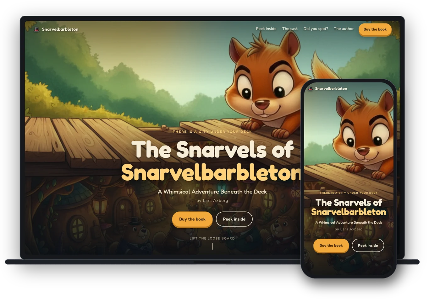 The Snarvels of Snarvelbarbleton shown on a laptop and a phone